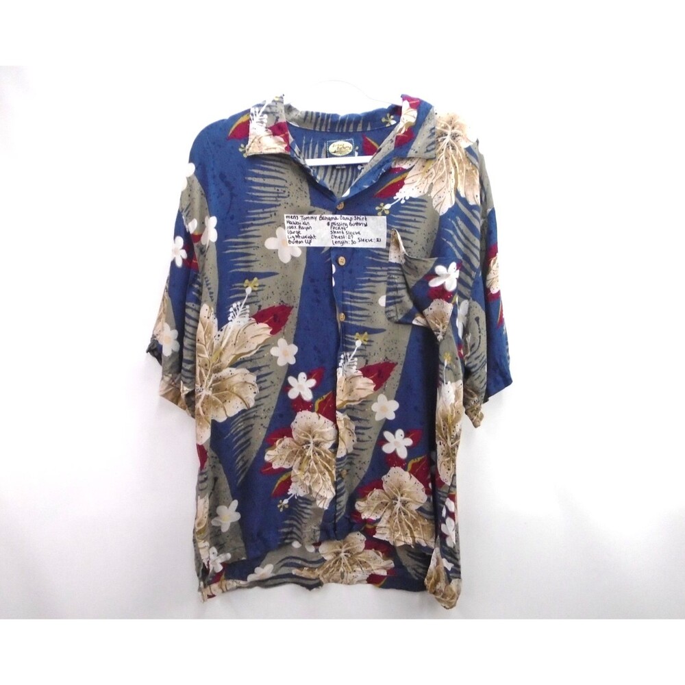 Vintage Tommy Bahama 100% Rayon Hawaiian Camp Shirt Mens Size L Blue Floral